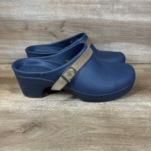 Crocs Sarah Mule Clog Womens Size 9 Navy Blue Slip On 2in Heel Comfort Shoe